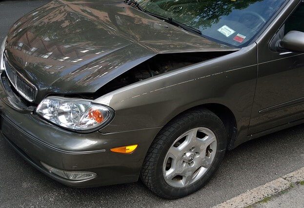 crashed car damaged bonnet panel
