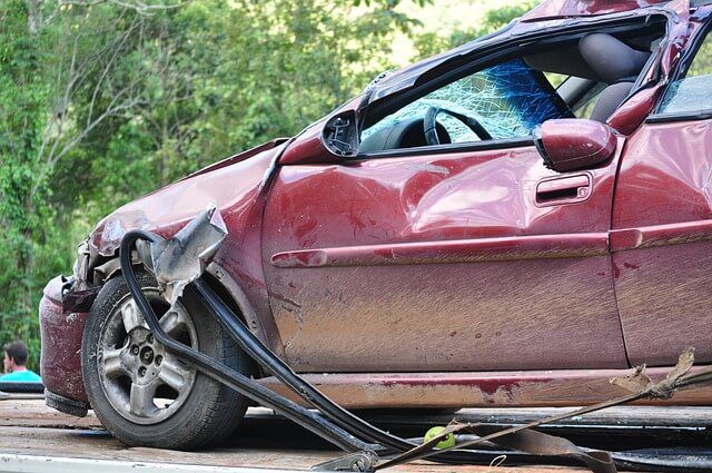 crashed car wreckage